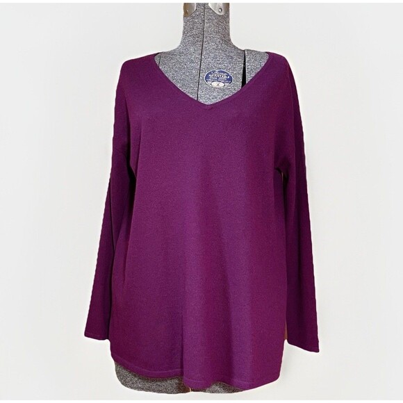 Neiman Marcus 100% Cashmere Sweater L Burgundy Drop Shoulder V-Neck Oversized - Picture 1 of 9